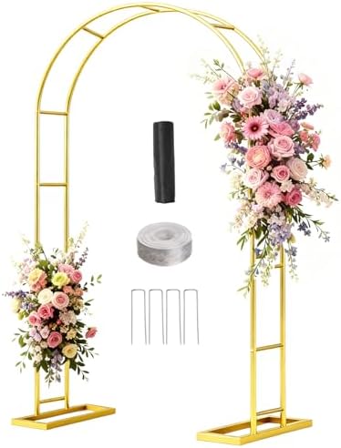 7.2FT Wedding Arch Backdrop Stand Metal Frame Gold Pergola Arbor with Base