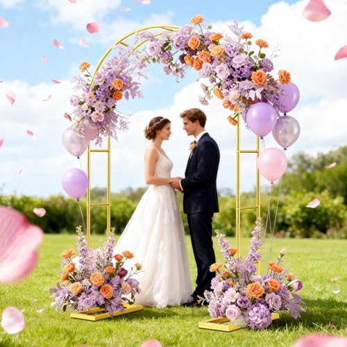 7.2FT Wedding Arch Backdrop Stand Metal Frame Gold Pergola Arbor with Base, alternate view 3