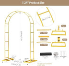 7.2FT Wedding Arch Backdrop Stand Metal Frame Gold Pergola Arbor with Base, alternate view 4