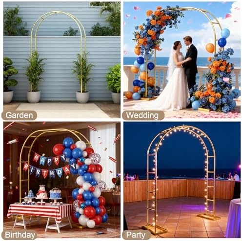 7.2FT Wedding Arch Backdrop Stand Metal Frame Gold Pergola Arbor with Base, alternate view 6