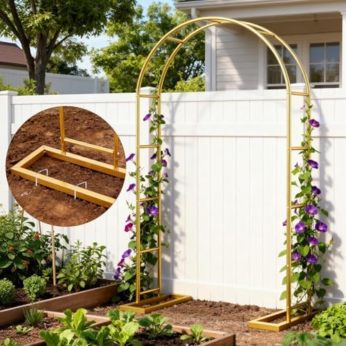 7.2FT Wedding Arch Backdrop Stand Metal Frame Gold Pergola Arbor with Base, alternate view 7
