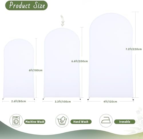 7.2FT White Arch Backdrop Cover - Polyester Fitted Wedding Arch Stand Covers Round Top Chiara Backdrop Arch, alternate view 2