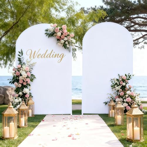 7.2FT White Arch Backdrop Cover - Polyester Fitted Wedding Arch Stand Covers Round Top Chiara Backdrop Arch, alternate view 3
