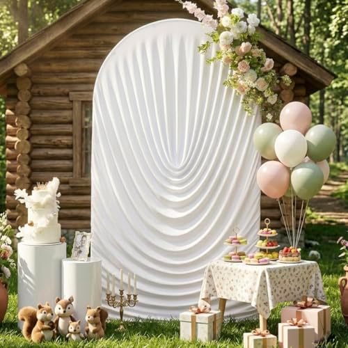 7.2FT White Arch Backdrop Cover Spandex Fitted Chiara Round Top Event Decor, alternate view 2