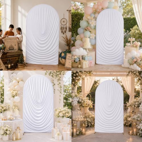 7.2FT White Arch Backdrop Cover Spandex Fitted Chiara Round Top Event Decor, alternate view 3
