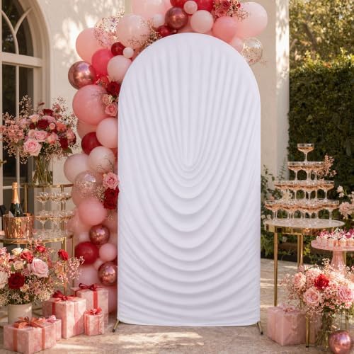 7.2FT White Arch Backdrop Cover Spandex Fitted Chiara Round Top Event Decor, alternate view 4