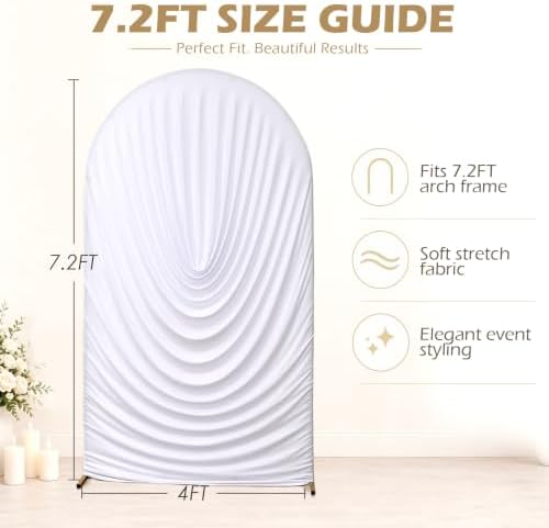 7.2FT White Arch Backdrop Cover Spandex Fitted Chiara Round Top Event Decor, alternate view 5