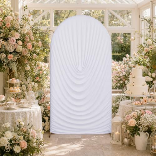 7.2FT White Arch Backdrop Cover Spandex Fitted Chiara Round Top Event Decor, alternate view 6