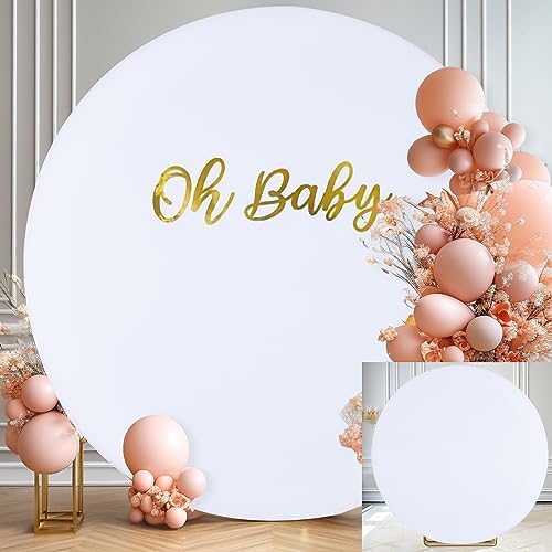 7.2FT White Round Backdrop Cover with Size Adjuster & 4 Metal Clips, Universal Fit for 5ft-7.2ft Circle Stand