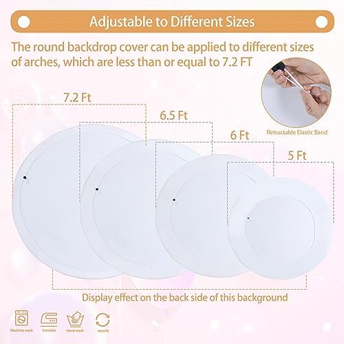 7.2FT White Round Backdrop Cover with Size Adjuster & 4 Metal Clips, Universal Fit for 5ft-7.2ft Circle Stand, alternate view