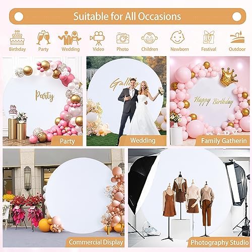 7.2FT White Round Backdrop Cover with Size Adjuster & 4 Metal Clips, Universal Fit for 5ft-7.2ft Circle Stand, alternate view