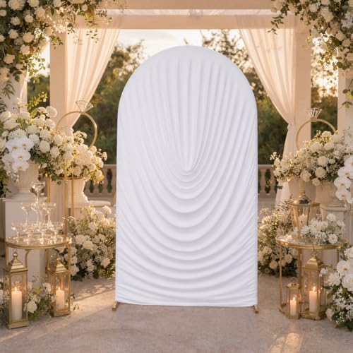 7.2FT White Wedding Arch Cover, Pre-Styled Draped Backdrop for Events