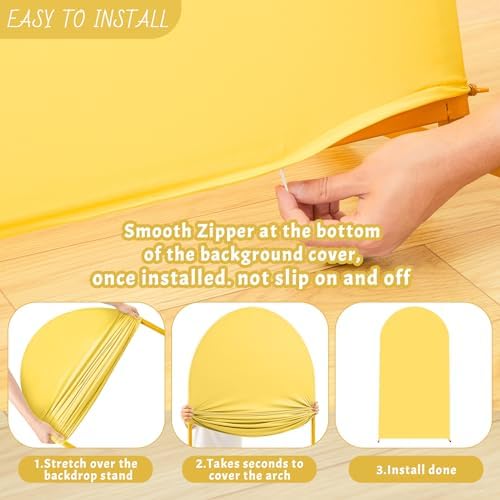 7.2FT Yellow Arch Backdrop Cover - Polyester Fitted Wedding Arch Stand Covers Round Top Chiara Arch Backdrop, alternate view