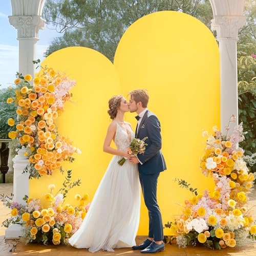 7.2FT Yellow Arch Backdrop Cover - Polyester Fitted Wedding Arch Stand Covers Round Top Chiara Arch Backdrop, alternate view