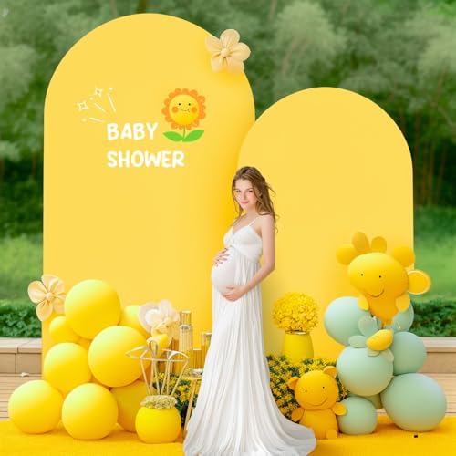7.2FT Yellow Arch Backdrop Cover - Polyester Fitted Wedding Arch Stand Covers Round Top Chiara Arch Backdrop, alternate view