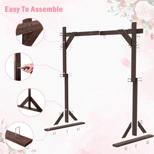 7.48FT Wooden Wedding Arch Frame, Wood Square Arch Backdrop Stand Wedding Arbor for Ceremony and Outdoor Lawn, alternate view