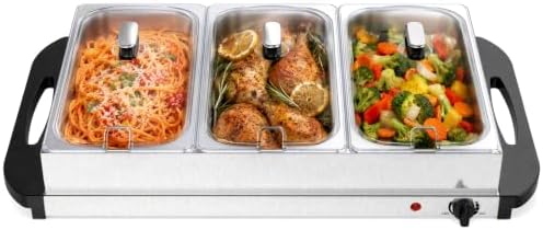 7.5 Qt Buffet Server, Electric Food Warmer with Lids, Silver in Silver