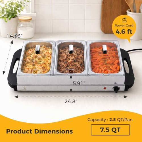 7.5 Qt Buffet Server, Electric Food Warmer with Lids, Silver in Silver, alternate view 2