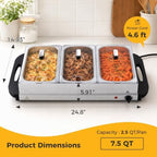 7.5 Qt Buffet Server, Electric Food Warmer with Lids, Silver in Silver, alternate view 2