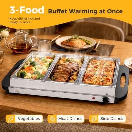 7.5 Qt Buffet Server, Electric Food Warmer with Lids, Silver in Silver, alternate view 3