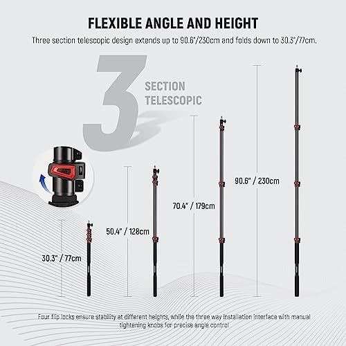 7.5ft/230cm Boom Pole Stand, Portable Telescopic Aluminum, MS-230C, alternate view 3