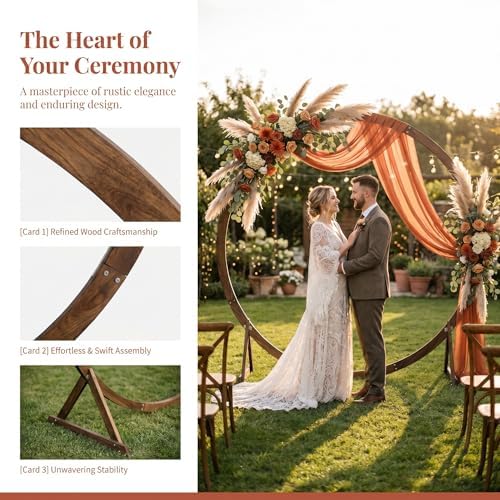 7.5FT Circle Wood Arch for Wedding Ceremony Arbor Backdrop Stand for Garden Wedding Parties, alternate view 6