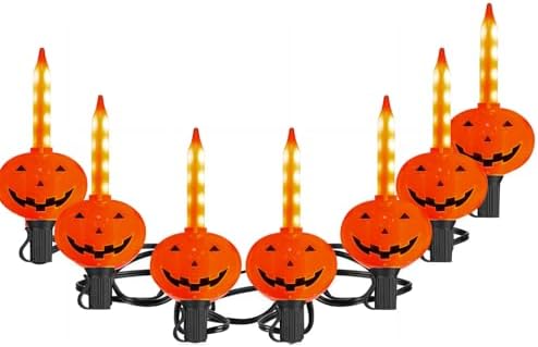 7.5FT Halloween Pumpkin Bubble String Lights Outdoor, 8 LED Jack O' Lantern Bubble Lights, Plug-in Halloween