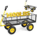7.7 Cu Ft Steel Garden Cart, 1400 lb Capacity, Towable Handle