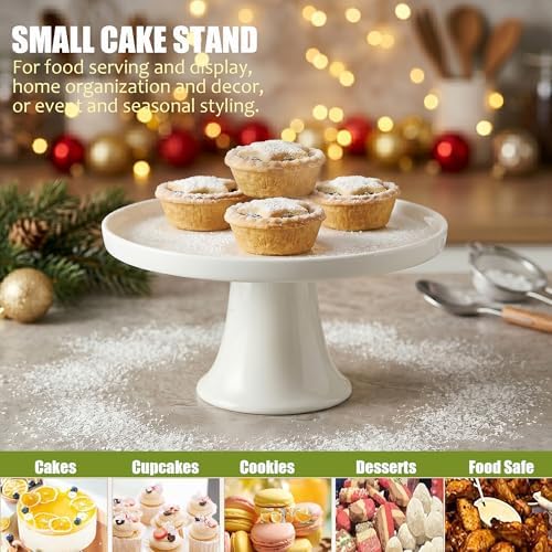 7.8" White Small Cake Stand Ceramic Cake Holder Round Dessert Stand for Cupcake Cookie Pie Muffin Fruit, Cake, alternate view