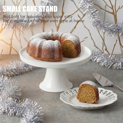 7.8" White Small Cake Stand Ceramic Cake Holder Round Dessert Stand for Cupcake Cookie Pie Muffin Fruit, Cake, alternate view