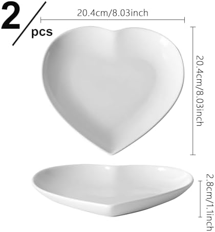 7.87" Heart Plates Ceramic Serving Platters Appetizer & Dessert Plate Set of 2 for Home Restaurant Hotel Kitchen, alternate