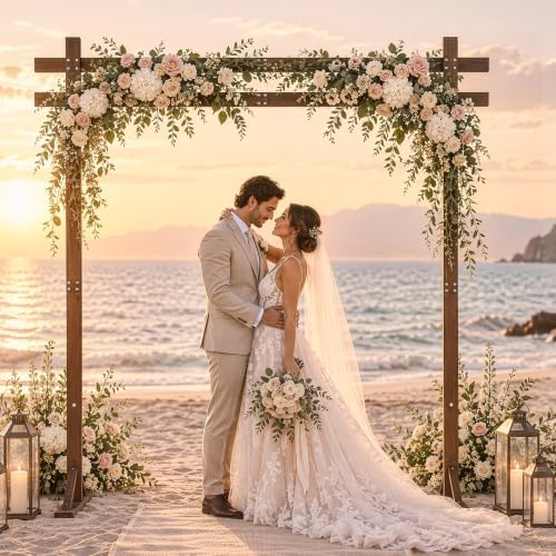 7.8FT Wooden Wedding Arch, Square-Shaped Wooden Arch Backdrop Stand, for Ceremony, Wedding, Party, Garden Beach, alternate