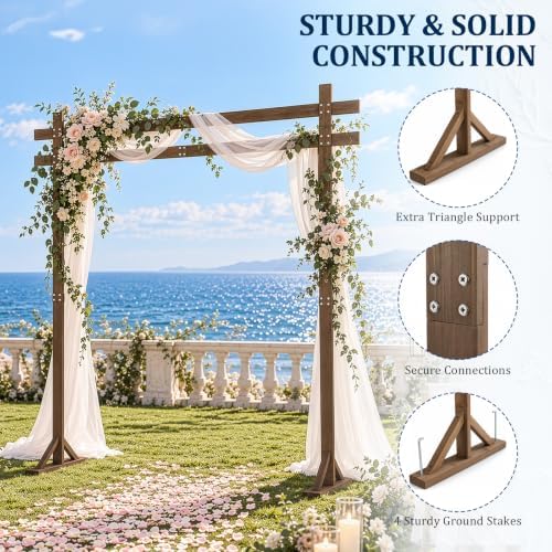 7.8FT Wooden Wedding Arch, Square-Shaped Wooden Arch Backdrop Stand, for Ceremony, Wedding, Party, Garden Beach, alternate