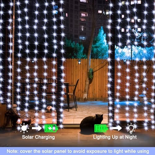 7.9ft x 6ft Curtain Lights Solar with Timer, 144 LED Outdoor Curtain Lights, alternate view 3