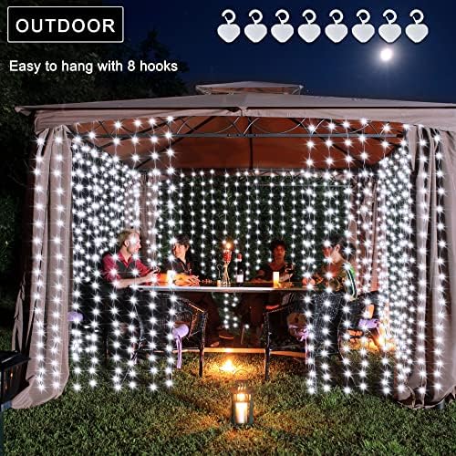 7.9ft x 6ft Curtain Lights Solar with Timer, 144 LED Outdoor Curtain Lights, alternate view 4