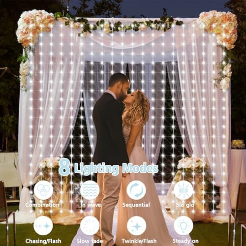 7.9ft x 6ft Curtain Lights Solar with Timer, 144 LED Outdoor Curtain Lights, alternate view 6