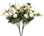 7 Branch 21 Mini Rose Heads Artificial Flowers Bouquet Wedding Home Office Decor, Pack of 2 (2 PCS Champagne)