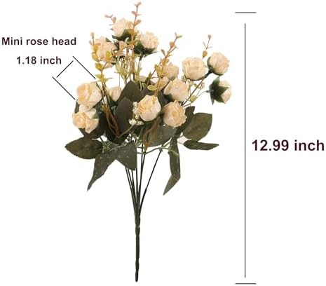 7 Branch 21 Mini Rose Heads Artificial Flowers Bouquet Wedding Home Office Decor, Pack of 2 (2 PCS Champagne), alternate view