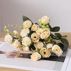 7 Branch 21 Mini Rose Heads Artificial Flowers Bouquet Wedding Home Office Decor, Pack of 2 (2 PCS Champagne), alternate view