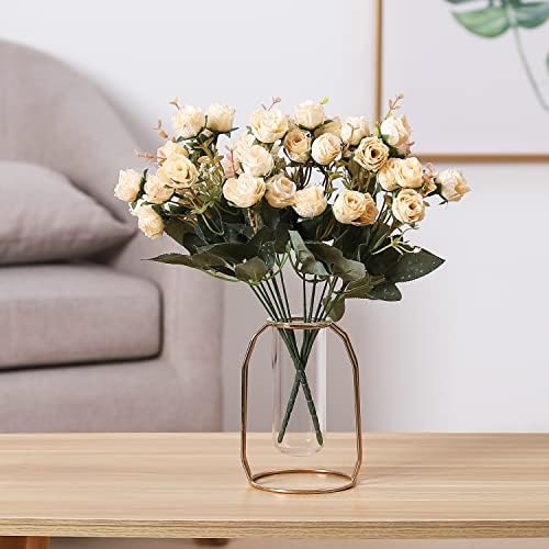 7 Branch 21 Mini Rose Heads Artificial Flowers Bouquet Wedding Home Office Decor, Pack of 2 (2 PCS Champagne), alternate view