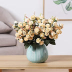 7 Branch 21 Mini Rose Heads Artificial Flowers Bouquet Wedding Home Office Decor, Pack of 2 (2 PCS Champagne), alternate view