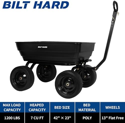 7 Cu Ft Poly Garden Dump Cart 1200 lbs with No Flat Tires, Quick Release, 2-in-1 Convertible Handle, Dump Wagon, alternate