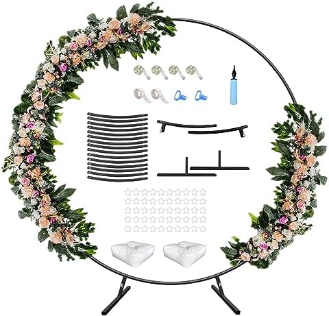 7 Ft Round Wedding Arch Stand with Metal Base, Black in Black