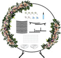 7 Ft Round Wedding Arch Stand with Metal Base, Black in Black