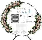 7 Ft Round Wedding Arch Stand with Metal Base, Black in Black