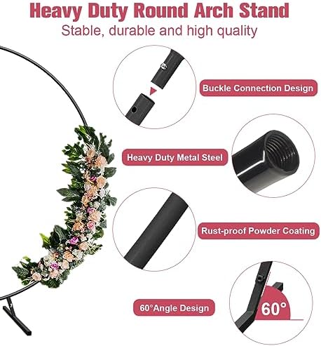 7 Ft Round Wedding Arch Stand with Metal Base, Black in Black, alternate view 3