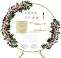 7 Ft Round Wedding Arch Stand with Metal Base, Gold in Gold