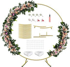 7 Ft Round Wedding Arch Stand with Metal Base, Gold in Gold