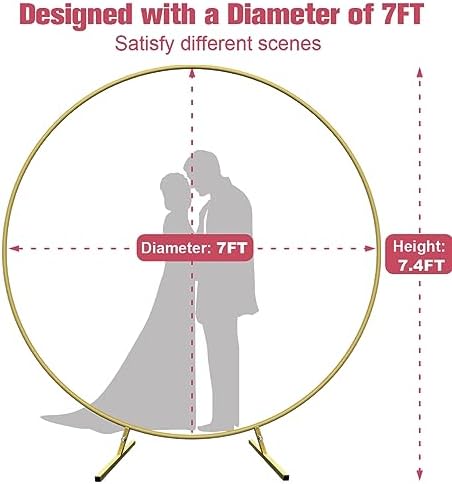 7 Ft Round Wedding Arch Stand with Metal Base, Gold in Gold, alternate view 2