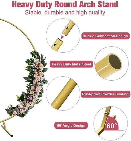 7 Ft Round Wedding Arch Stand with Metal Base, Gold in Gold, alternate view 3
